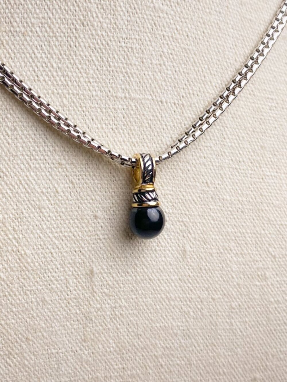 Premier Designs Faux Black Onyx Ball Pendant Double Silver Chain Choker Necklace - Picture 2 of 11